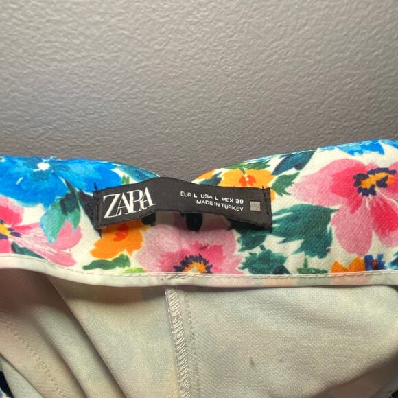 Zara Women size Large Colorful Floral High Waisted Trousers Dress Pants Pleated - Picture 2 of 11